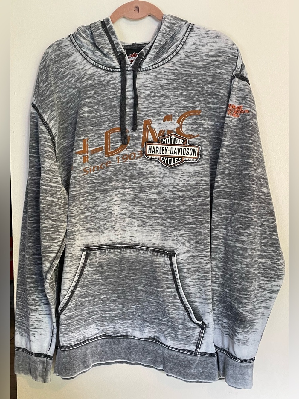 Harley Davidson Naples Florida HDMC Mineral Wash Hoodie Gray 2X Since 1903